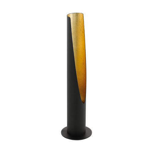 Barbotto bordlampe i metal Sort og Guld, med afbryder på ledning, 5W LED GU10, Base 10 cm, diameter 6 cm, højde 39,5 cm. 